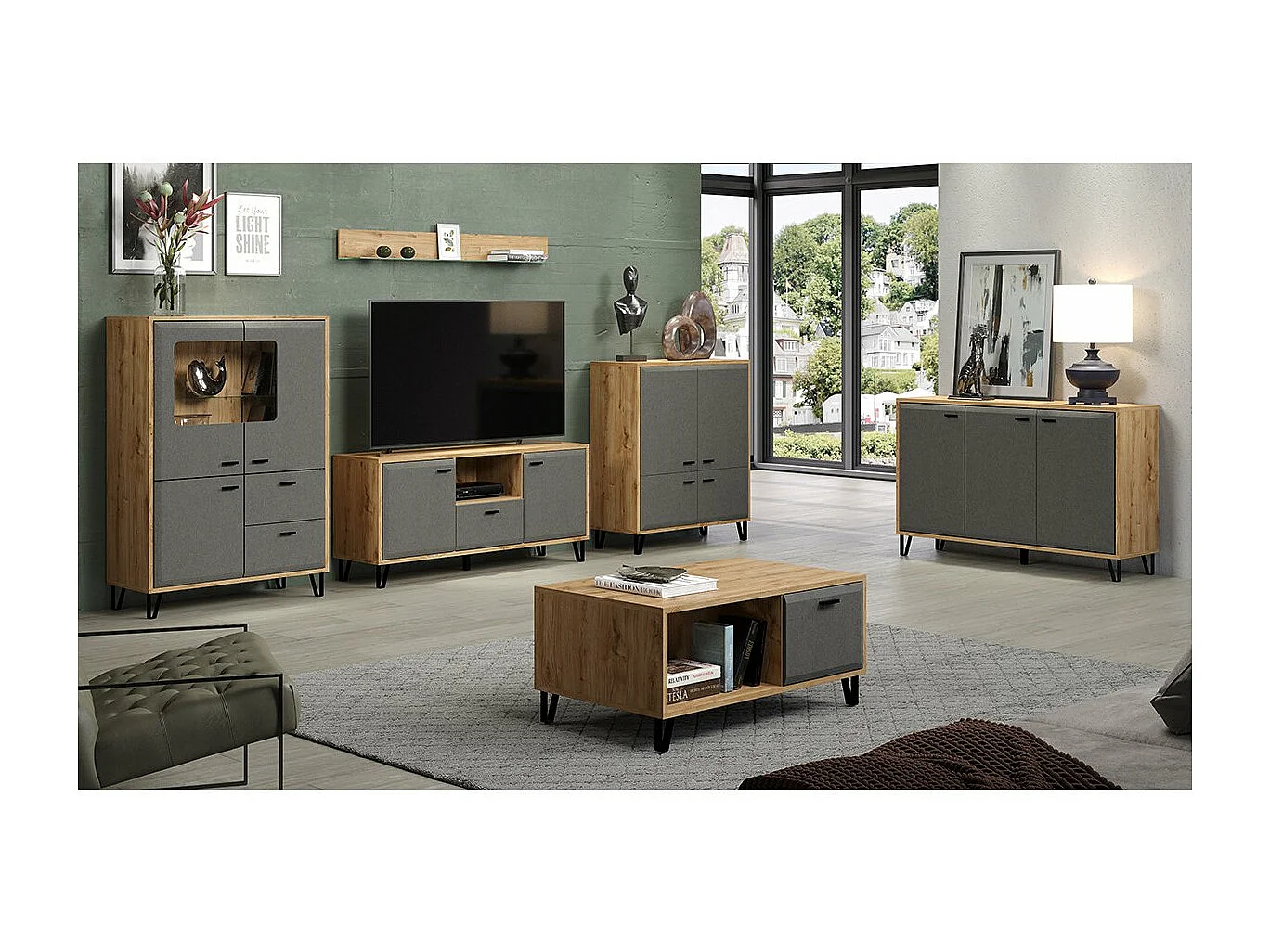 Vaisselier 3 portes dont 2 avec verre trempé et 2 tiroirs L98 cm - BLANSHE