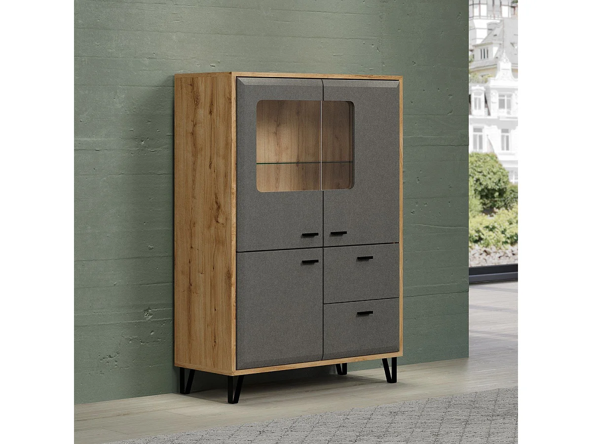 Vaisselier 3 portes dont 2 avec verre trempé et 2 tiroirs L98 cm - BLANSHE