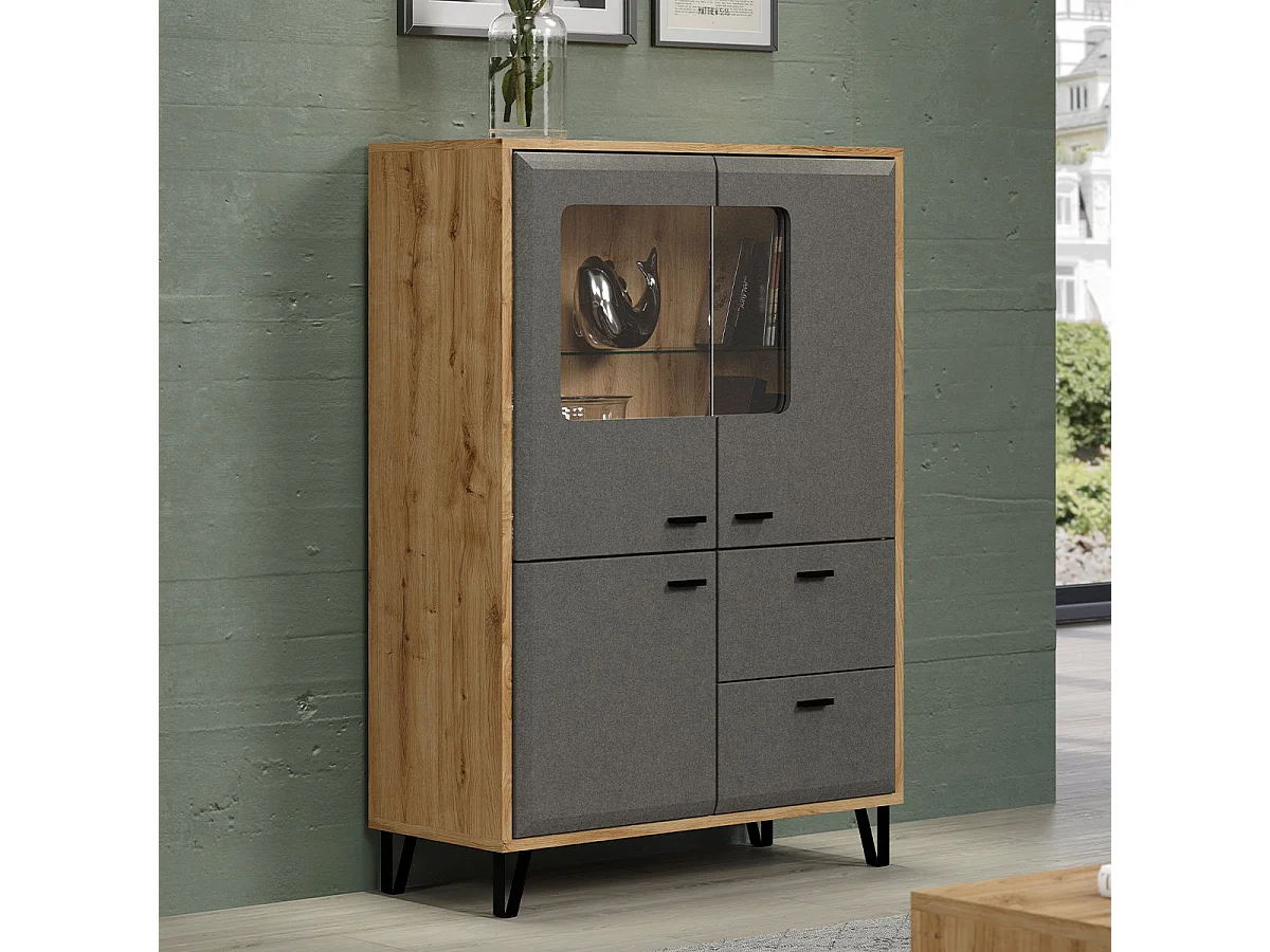 Vaisselier 3 portes dont 2 avec verre trempé et 2 tiroirs L98 cm - BLANSHE