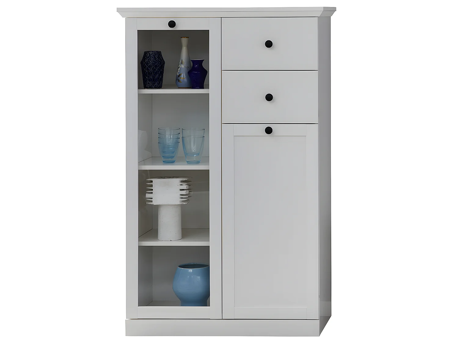 BrandsonBaxter Vitrine 81 x 129 cm 2 portes, 2 tiroirs, blanc.