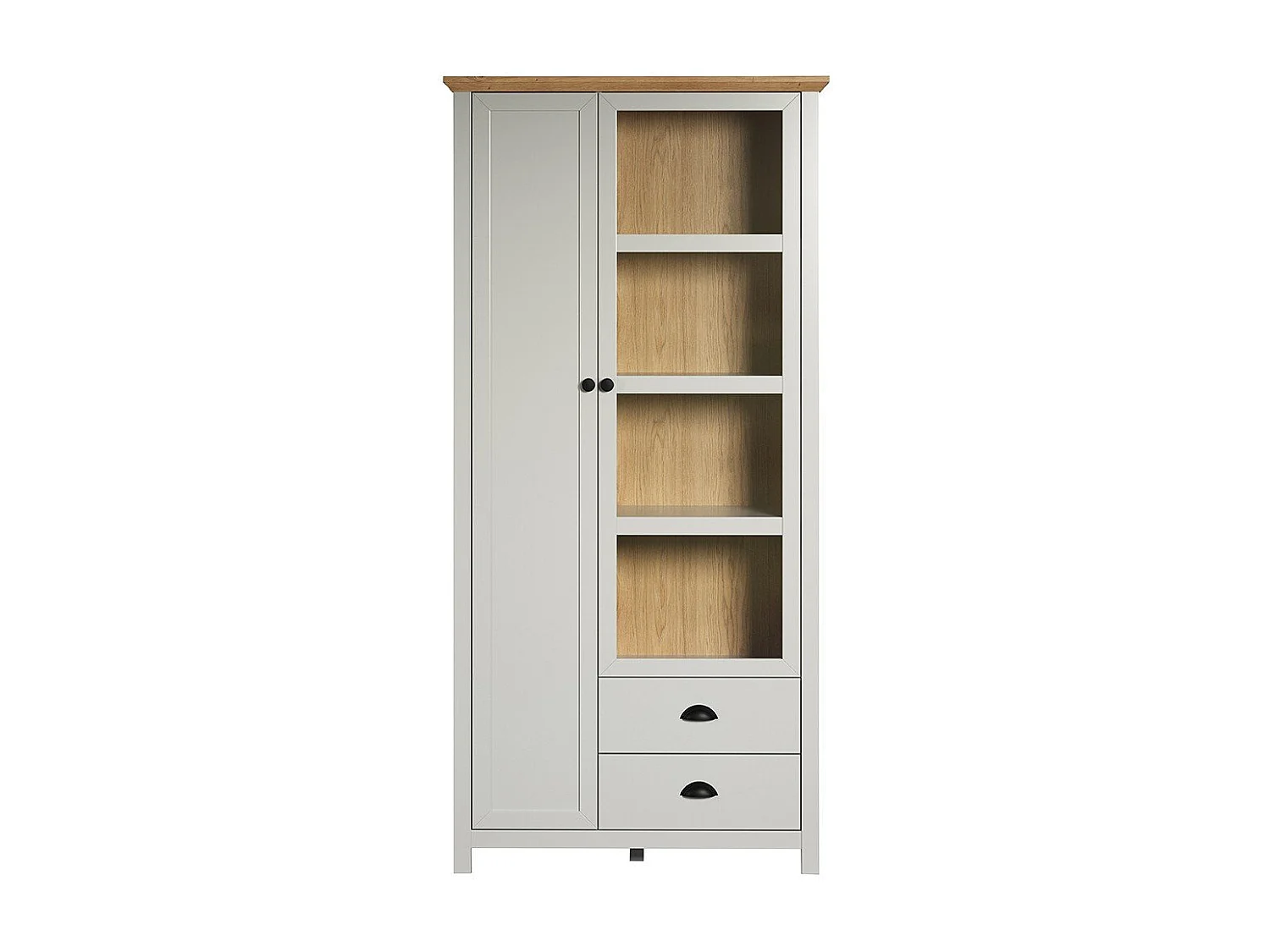 Landside Vitrinenschrank 2 Türen, 2 Schubladen, grau.