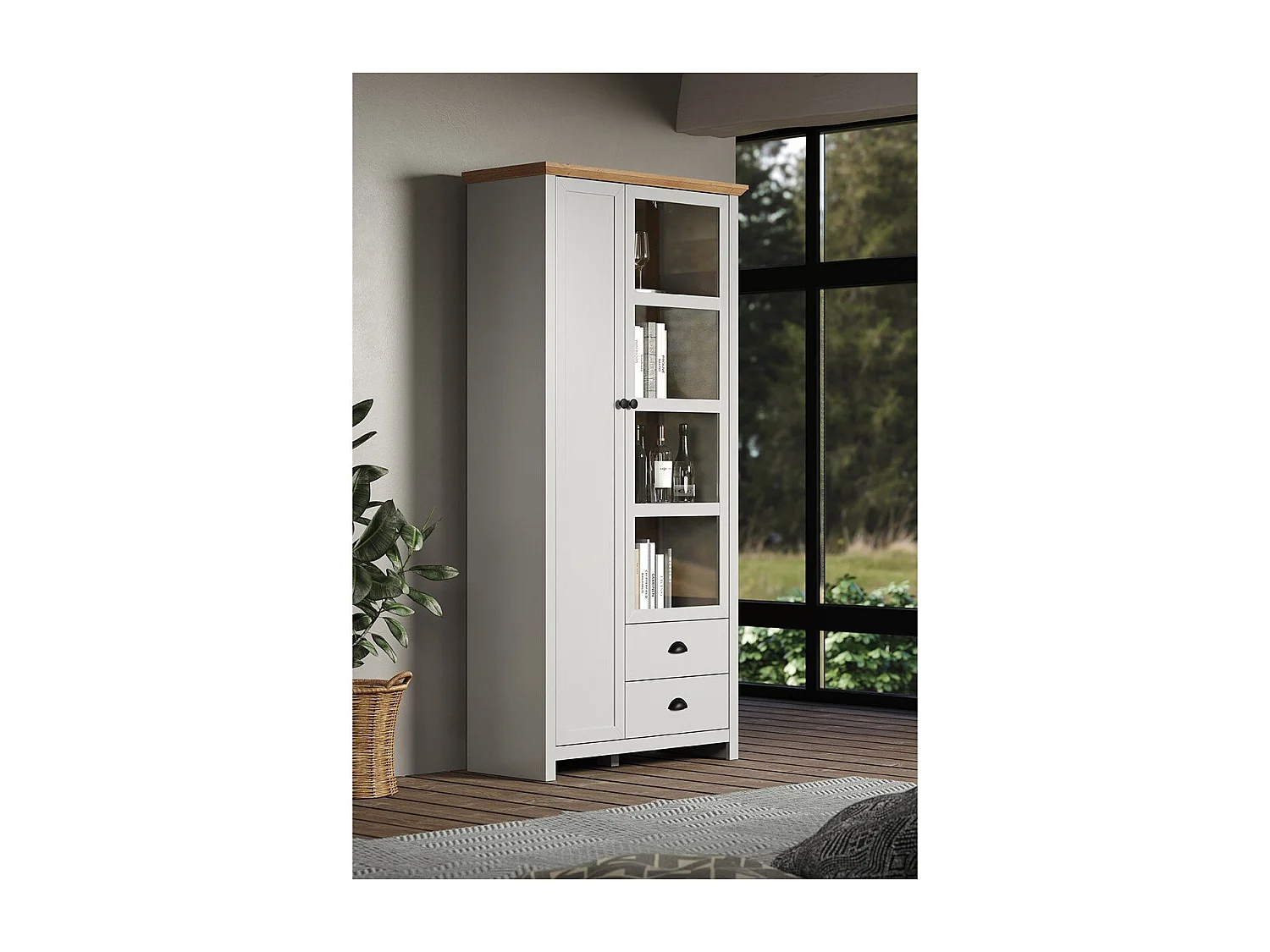 Vitrine 2 portes dont 1 en verre trempé L97 cm - LANDSIDE