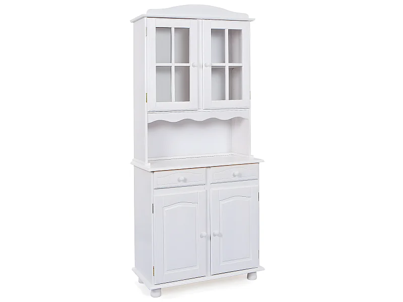 Valux Vitrine, 2 portes en bois, 2 portes vitrées, 2 tiroirs, blanc.