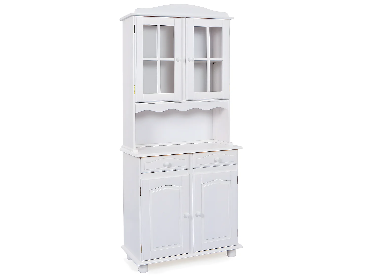 Valux Vitrine, 2 portes en bois, 2 portes vitrées, 2 tiroirs, blanc.