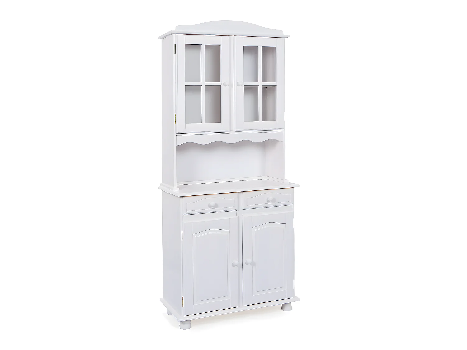 Valux Vitrine, 2 portes en bois, 2 portes vitrées, 2 tiroirs, blanc.