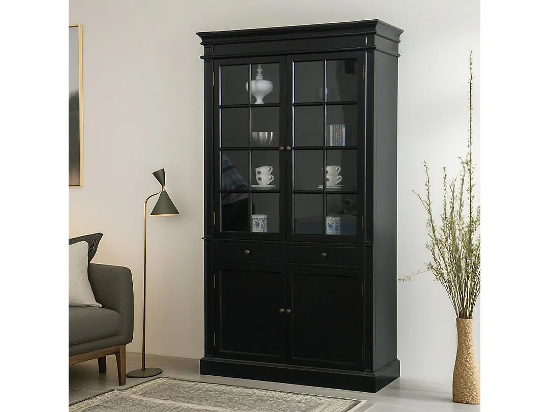 Amaretta Vitrine 2 portes largeur 110 cm, hauteur 200 cm, vintage patiné noir.