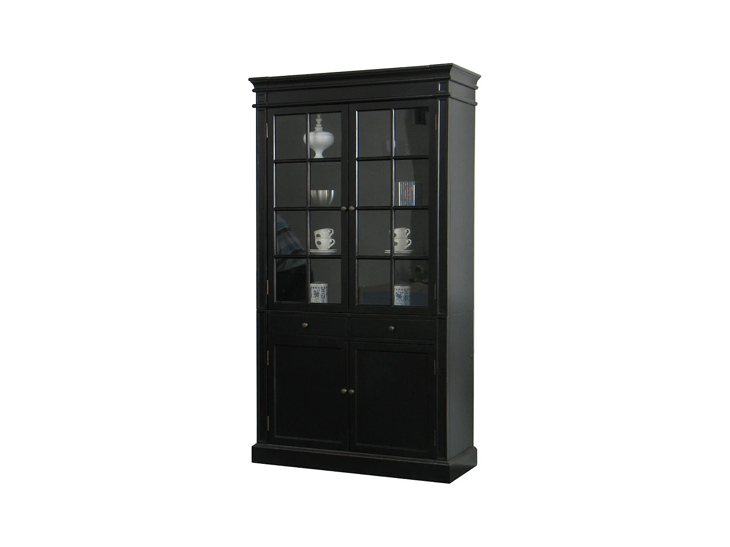 Amaretta Vitrine 2 portes largeur 110 cm, hauteur 200 cm, vintage patiné noir.