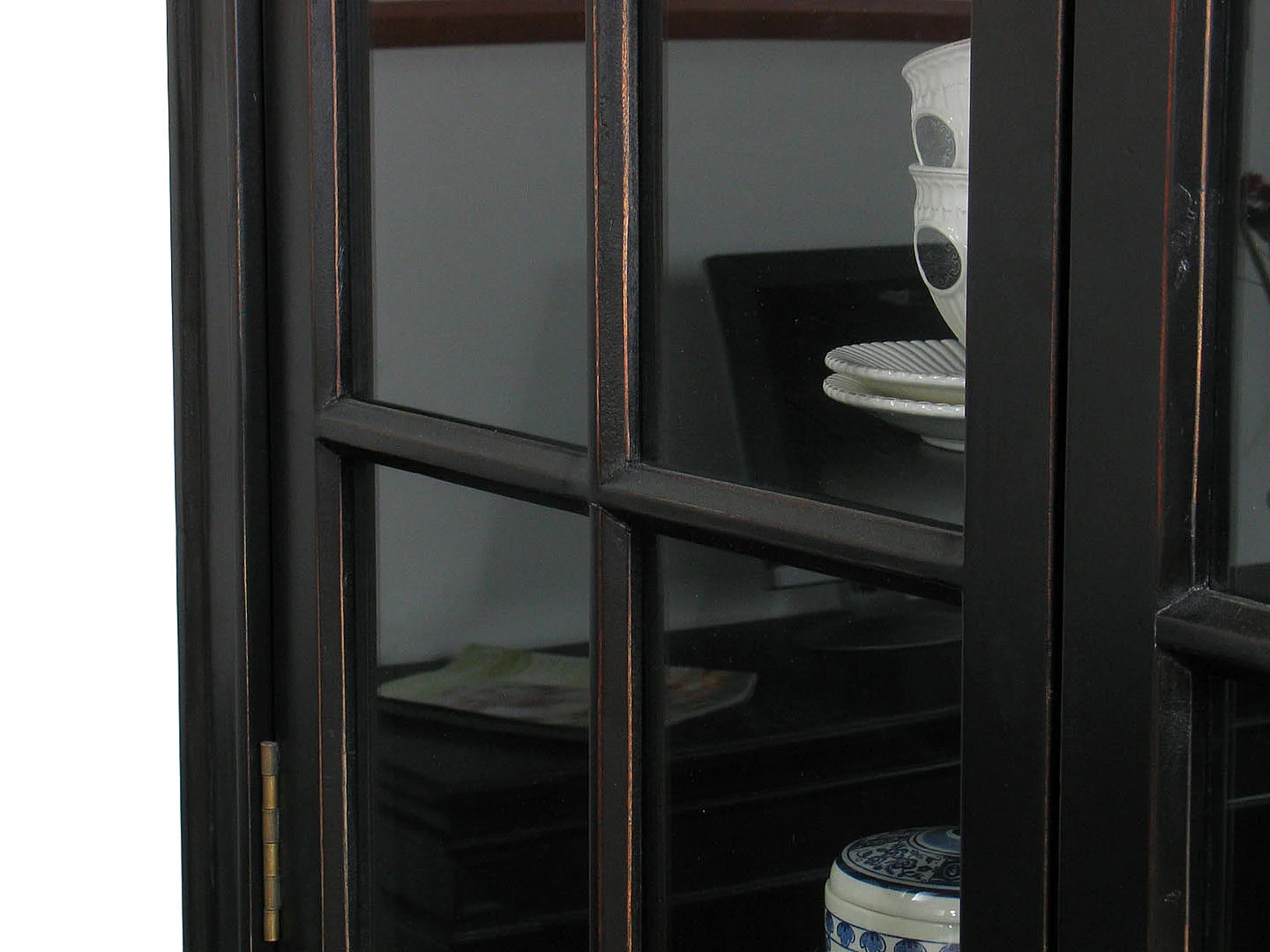 Amaretta Vitrine 2 portes largeur 110 cm, hauteur 200 cm, vintage patiné noir.
