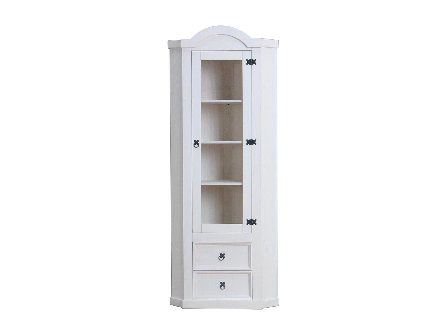 New Mexico Armoire d'angle avec 1 porte vitrée et 2 tiroirs, blanc ciré.