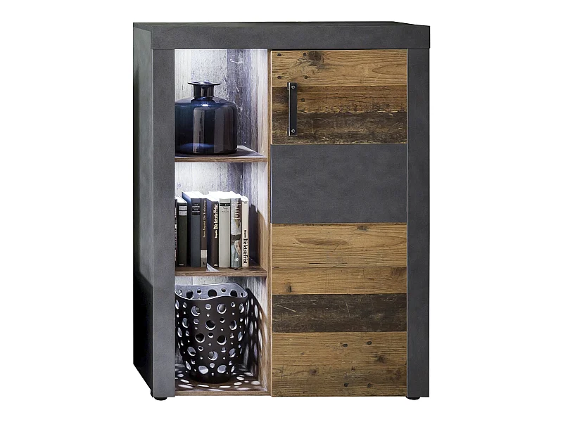 Irina dressoir 1 deur en 3 planken, grijs Matera, Old Wood decor.