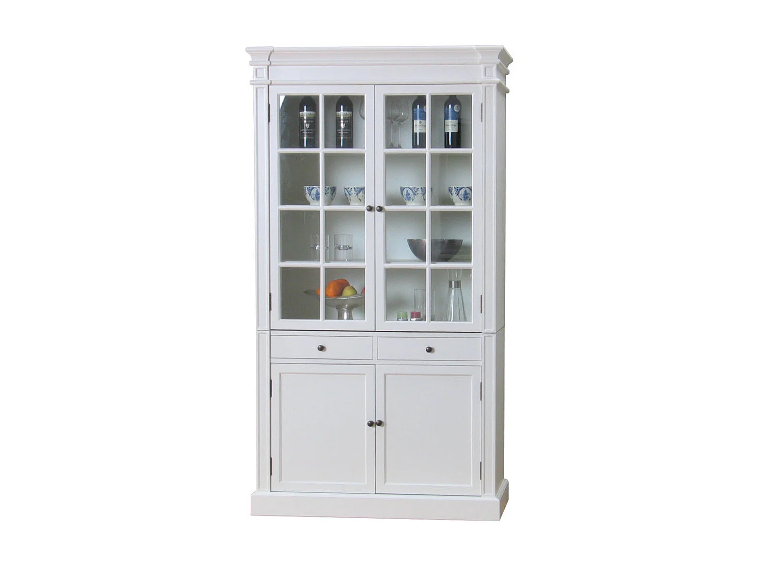 Amaretta Vitrines 2 portes, vieux blanc, vintage patiné, largeur 110 cm, hauteur 200 cm.