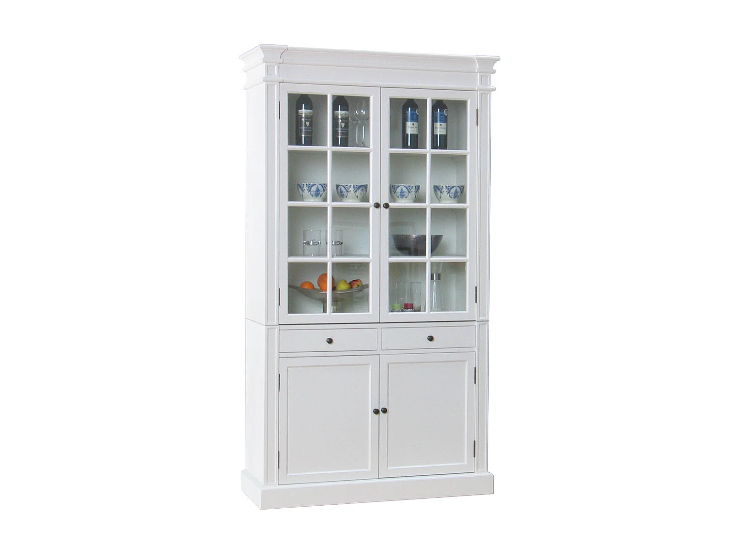 Amaretta Vitrines 2 portes, vieux blanc, vintage patiné, largeur 110 cm, hauteur 200 cm.