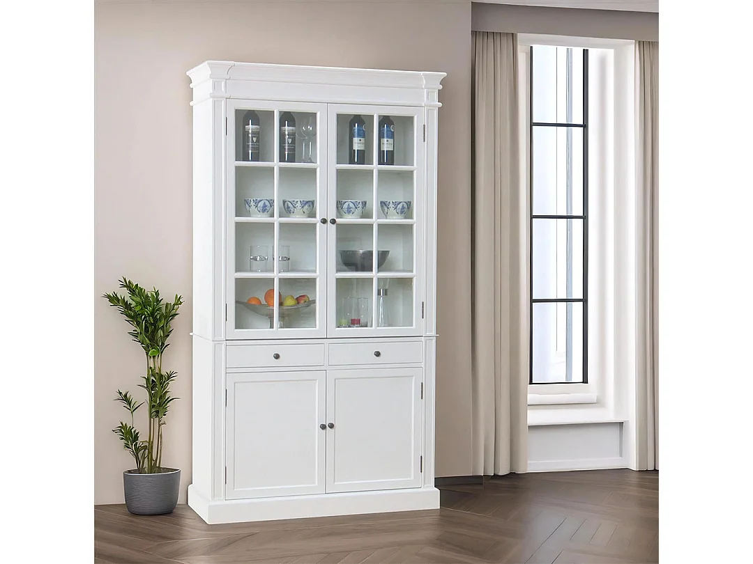 Amaretta Vitrines 2 portes, vieux blanc, vintage patiné, largeur 110 cm, hauteur 200 cm.