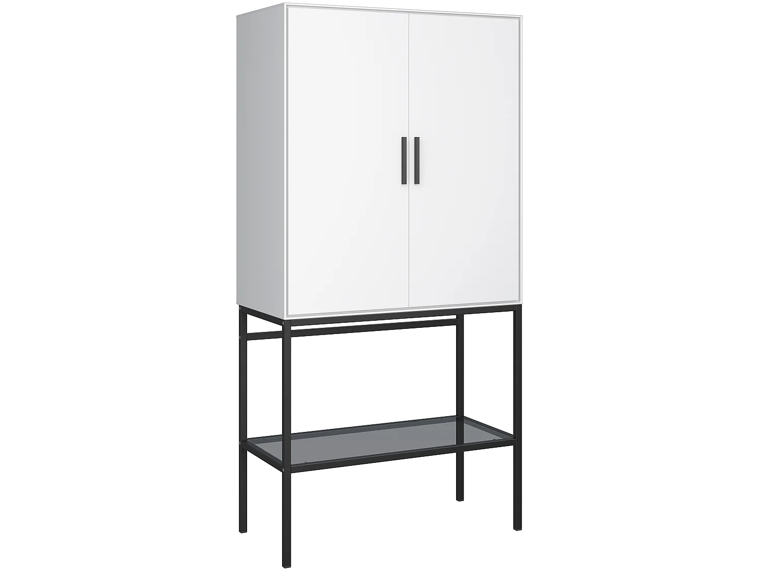 Cris Vitrine, 2 portes et Étagère en métal, blanc laqué, structure en métal noir.