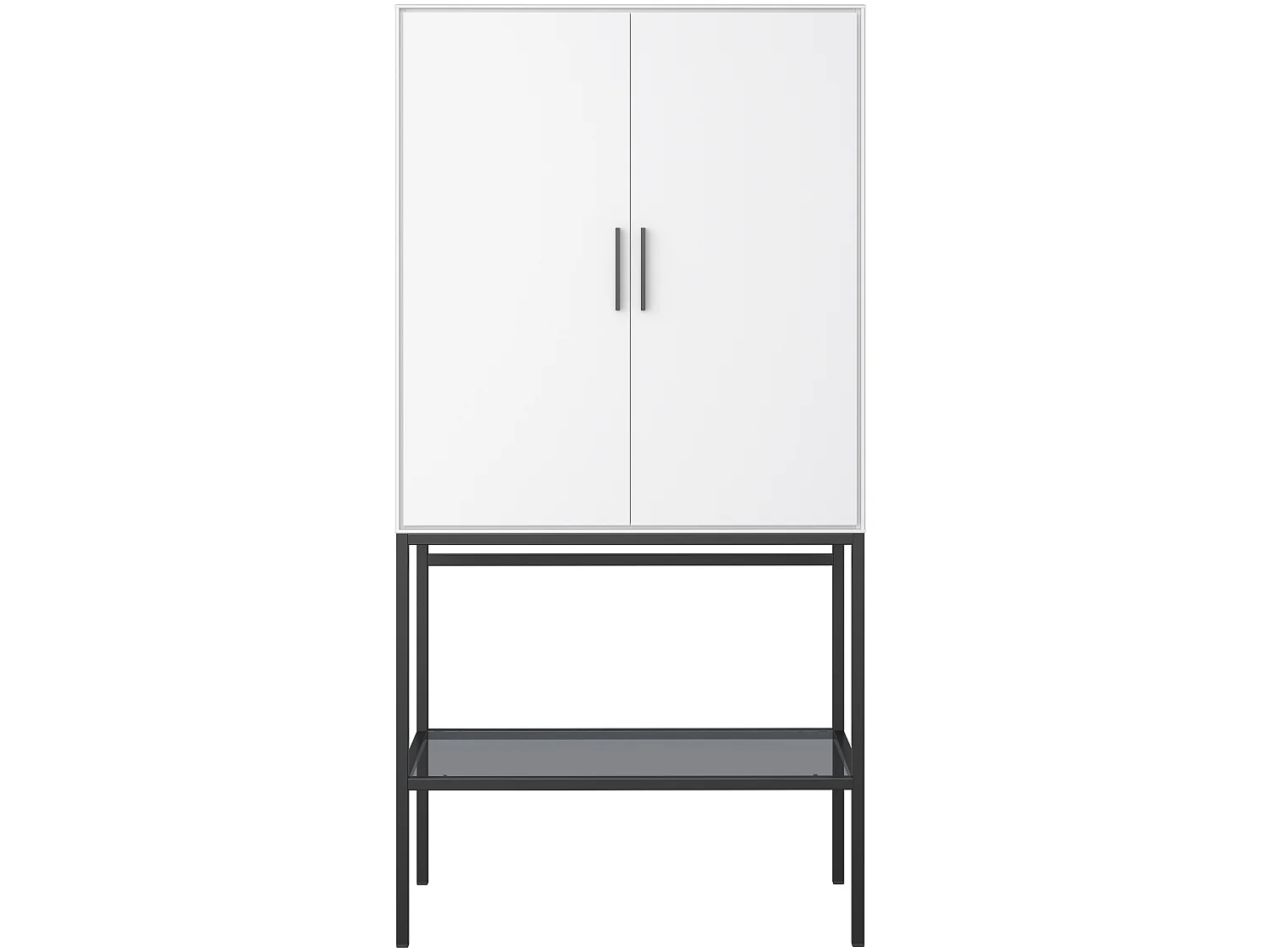 Cris Vitrine, 2 portes et Étagère en métal, blanc laqué, structure en métal noir.