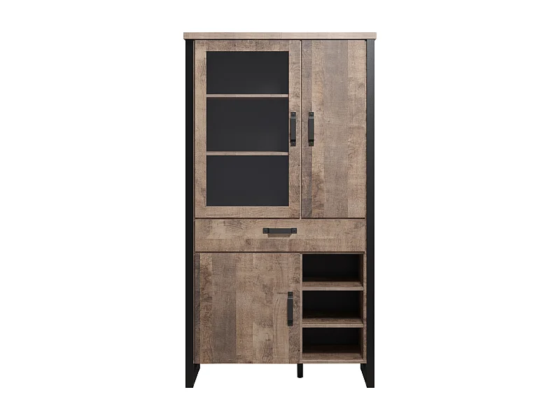 Emile Vitrinenschrank 3 Türen, 1 Schublade, 3 Fächer, EicheTabak dekor.