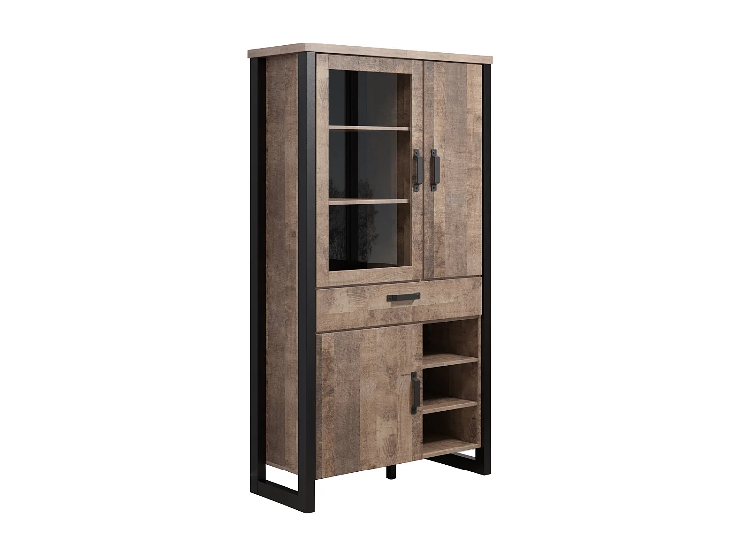 Grande vitrine 3 portes dont 1 avec verre trempé, 3 niches et 1 tiroir L106 cm - EMILE