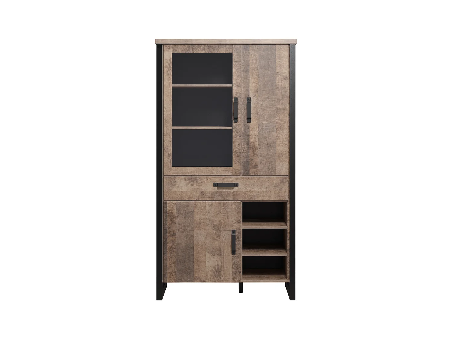 Grande vitrine 3 portes dont 1 avec verre trempé, 3 niches et 1 tiroir L106 cm - EMILE