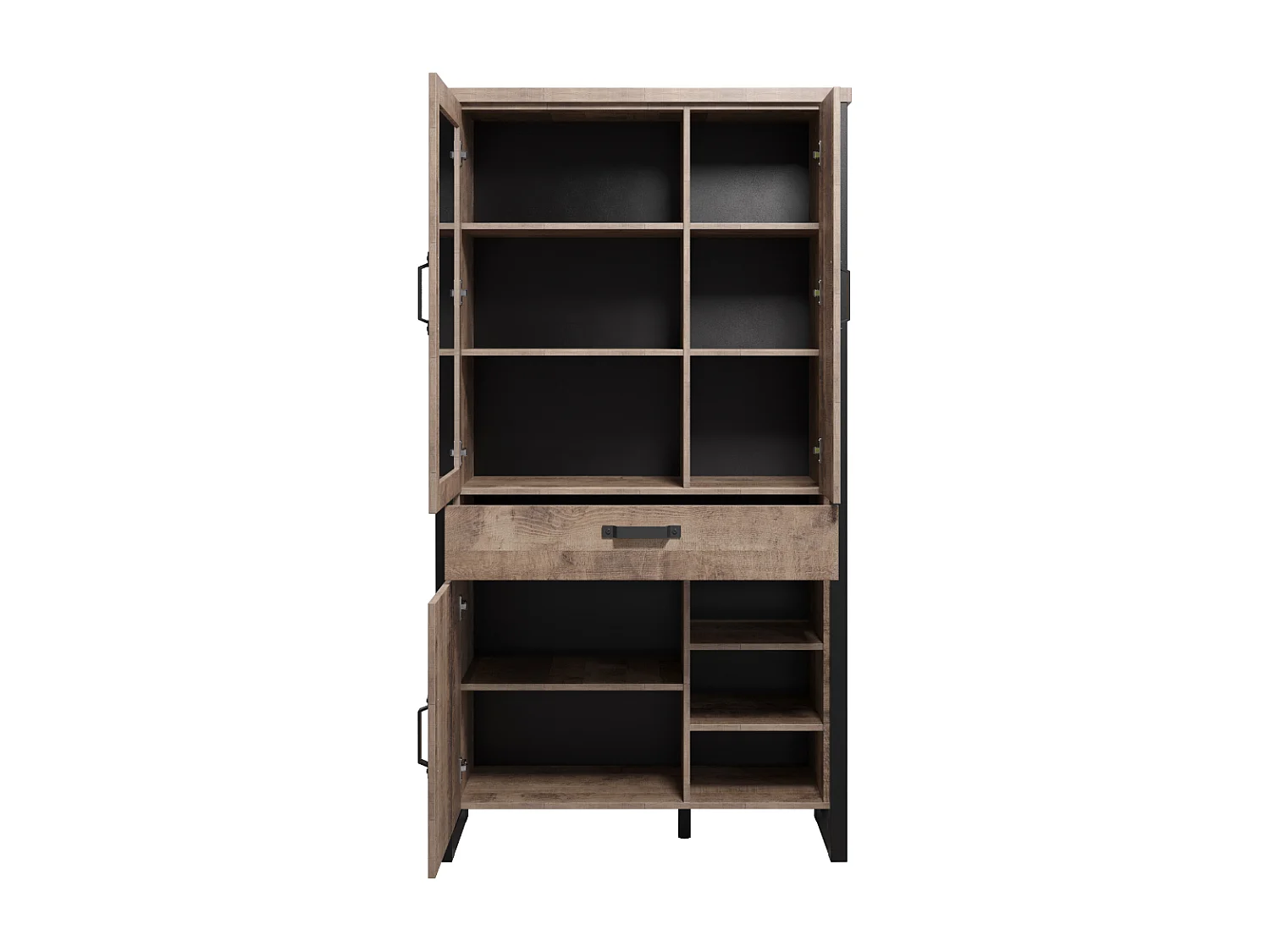 Grande vitrine 3 portes dont 1 avec verre trempé, 3 niches et 1 tiroir L106 cm - EMILE