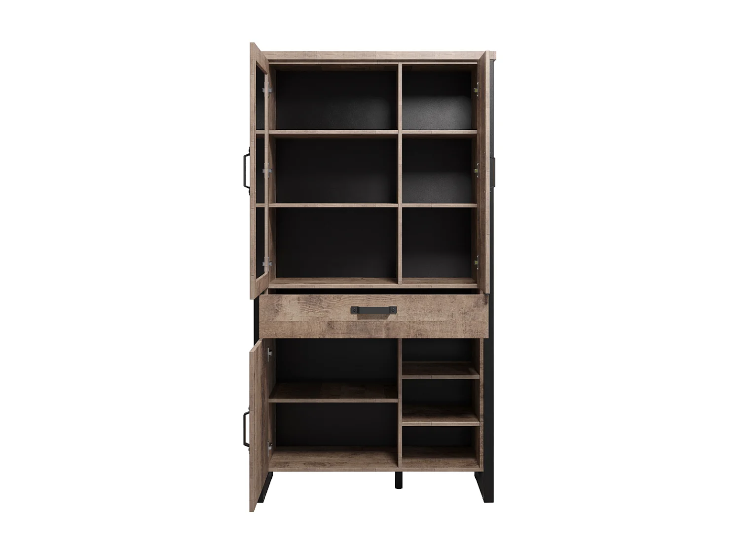 Grande vitrine 3 portes dont 1 avec verre trempé, 3 niches et 1 tiroir L106 cm - EMILE