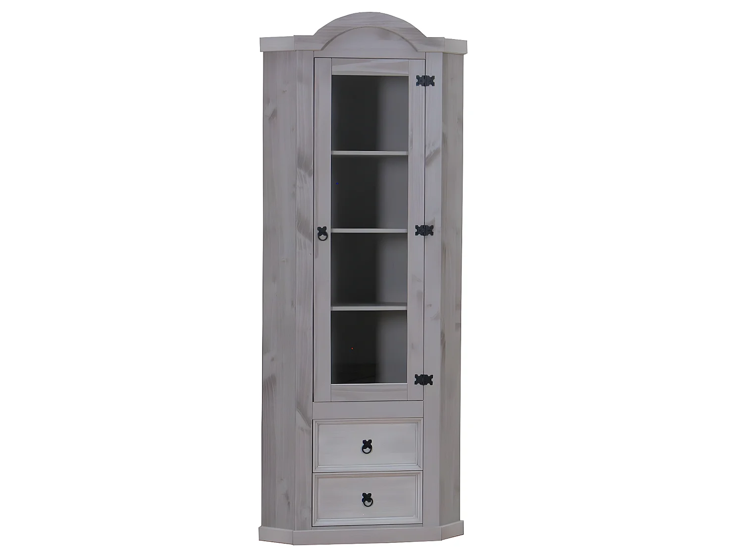 New Mexico Armoire d'angle Mexico avec 1 porte vitrée et 2 tiroirs, en gris.