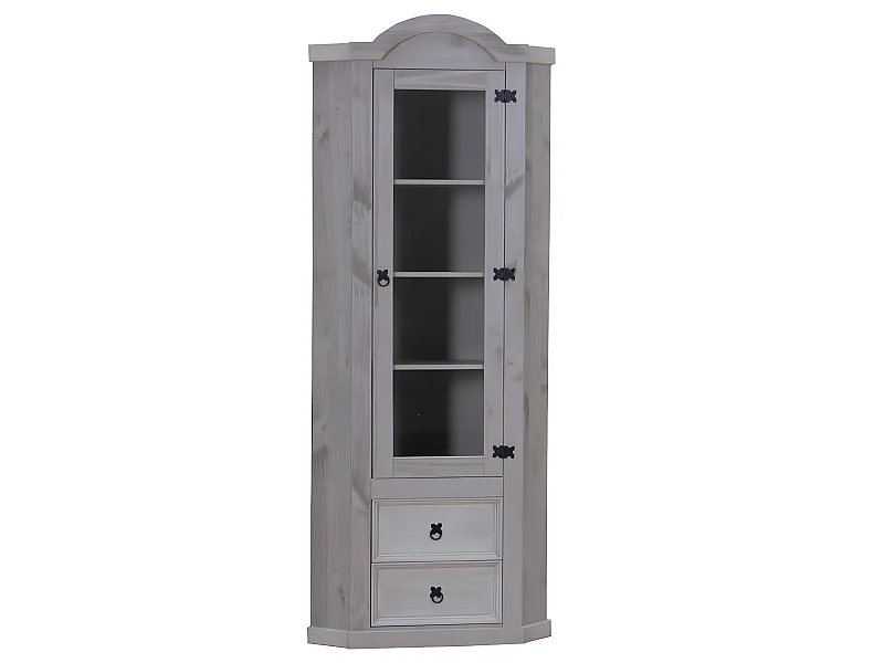 New Mexico Armoire d'angle Mexico avec 1 porte vitrée et 2 tiroirs, en gris.