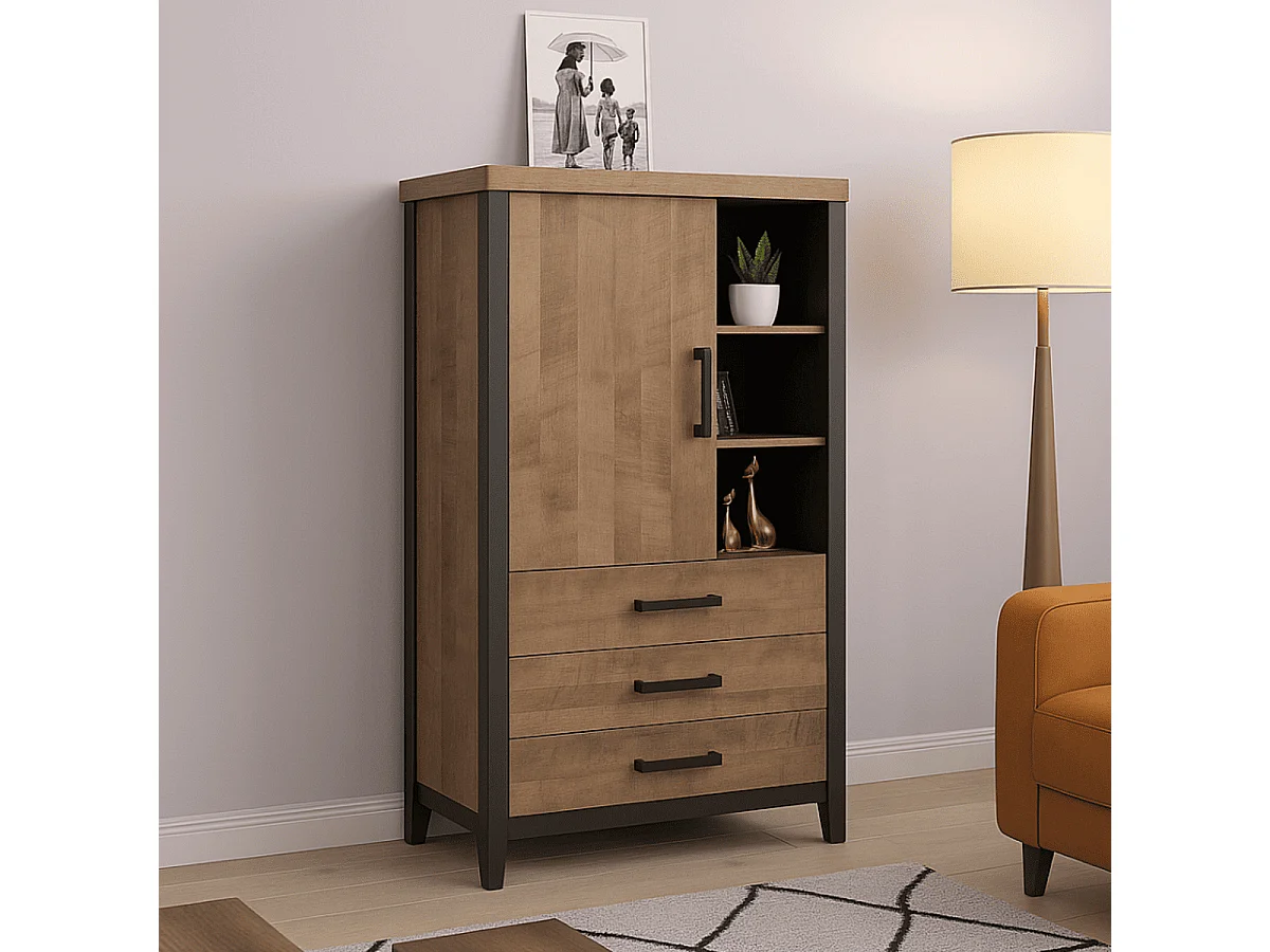 Buffet haut 1 porte, 3 tiroirs et 3 niches L87 cm - EMILE