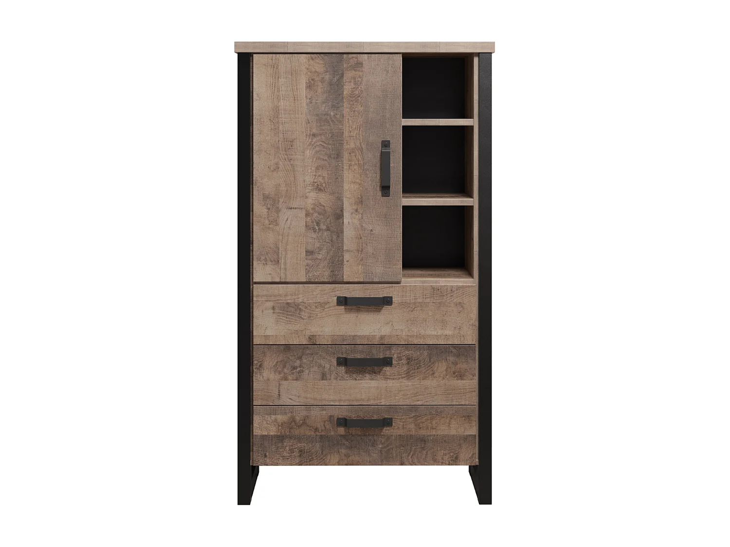 Buffet haut 1 porte, 3 tiroirs et 3 niches L87 cm - EMILE
