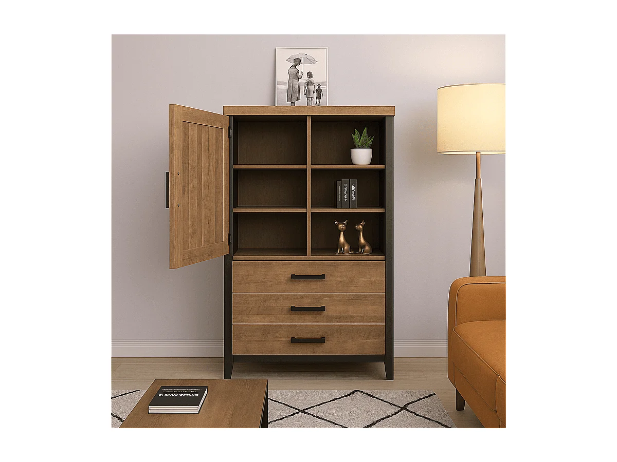 Buffet haut 1 porte, 3 tiroirs et 3 niches L87 cm - EMILE