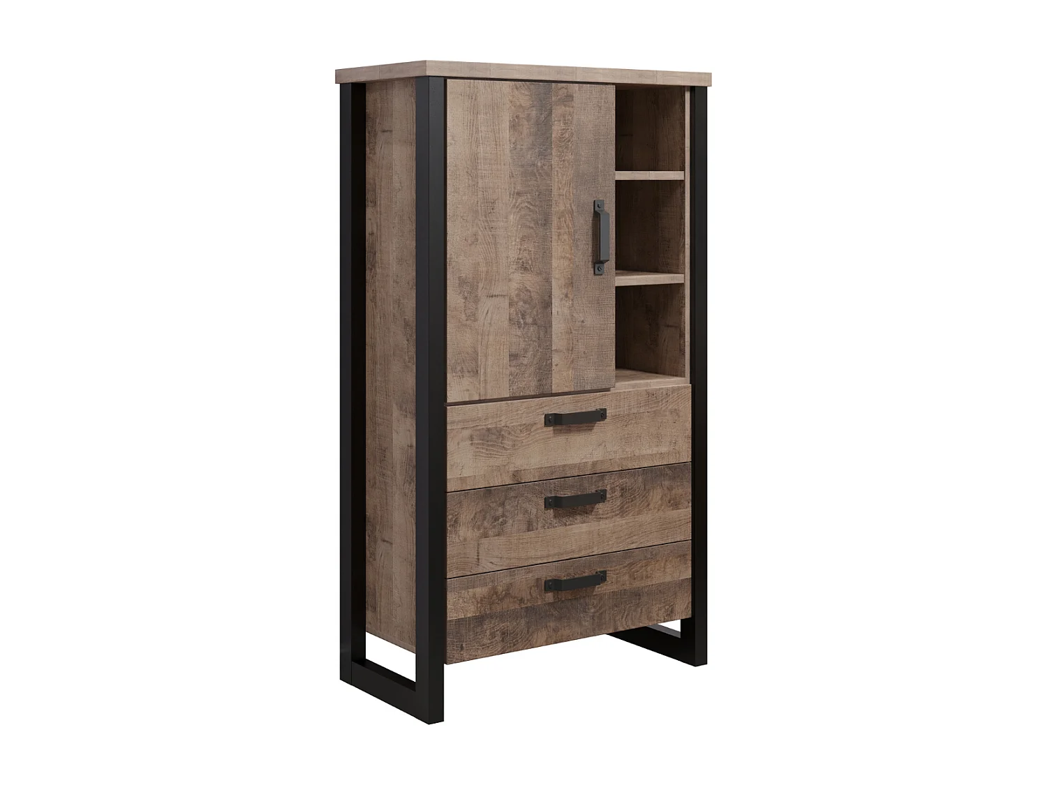 Buffet haut 1 porte, 3 tiroirs et 3 niches L87 cm - EMILE