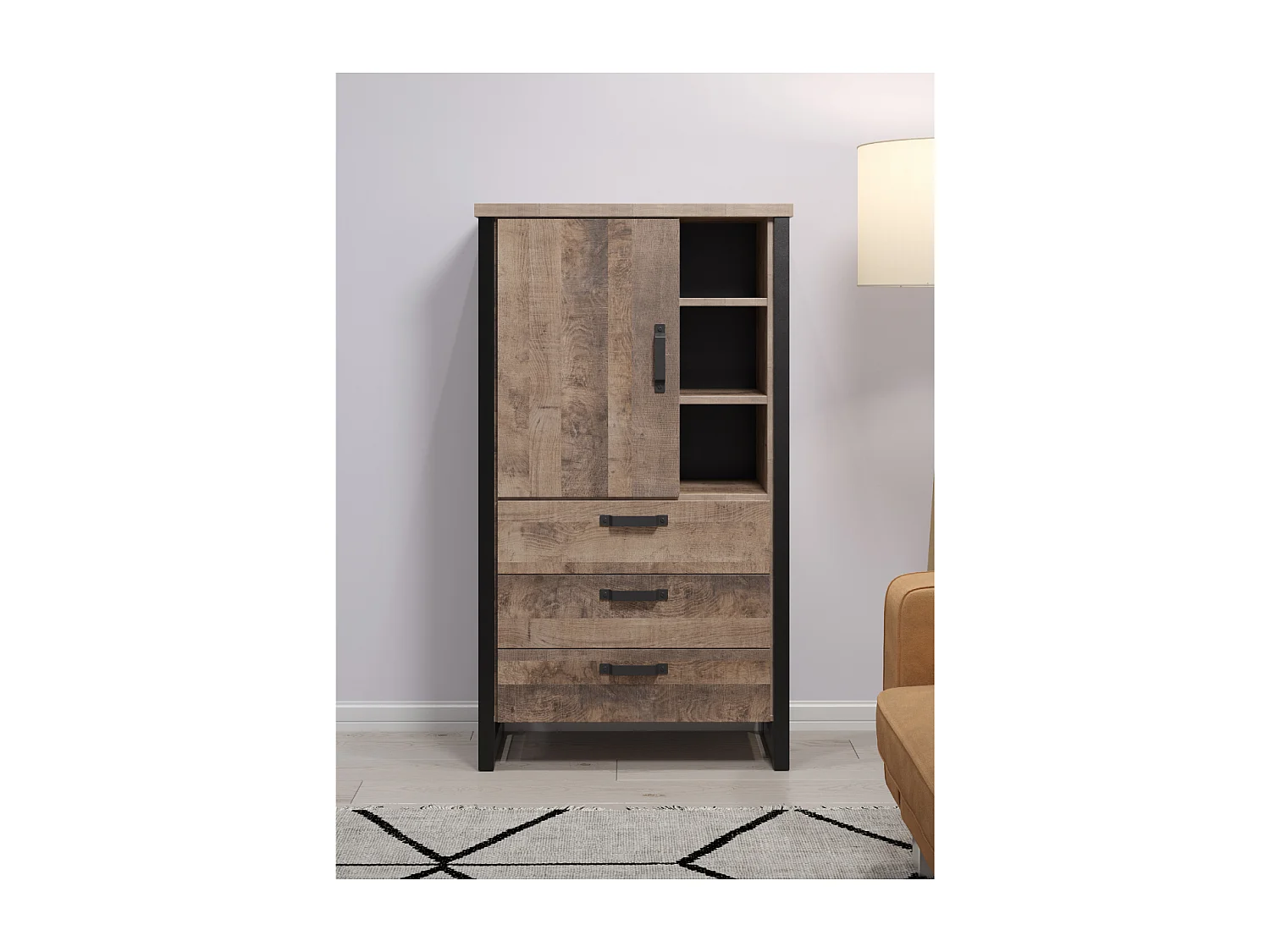 Buffet haut 1 porte, 3 tiroirs et 3 niches L87 cm - EMILE