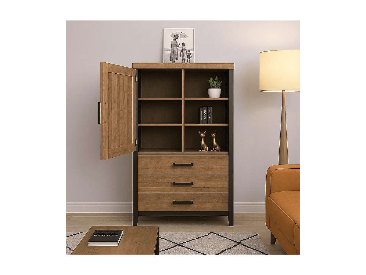 Buffet haut 1 porte, 3 tiroirs et 3 niches L87 cm - EMILE