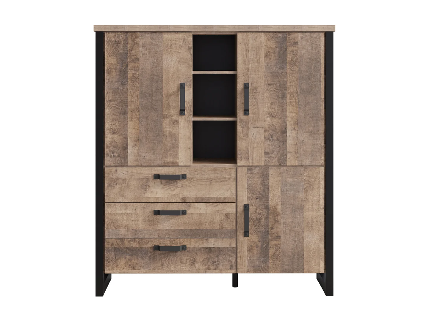 Grand buffet haut 3 portes, 3 tiroirs et 3 niches L138 cm - EMILE