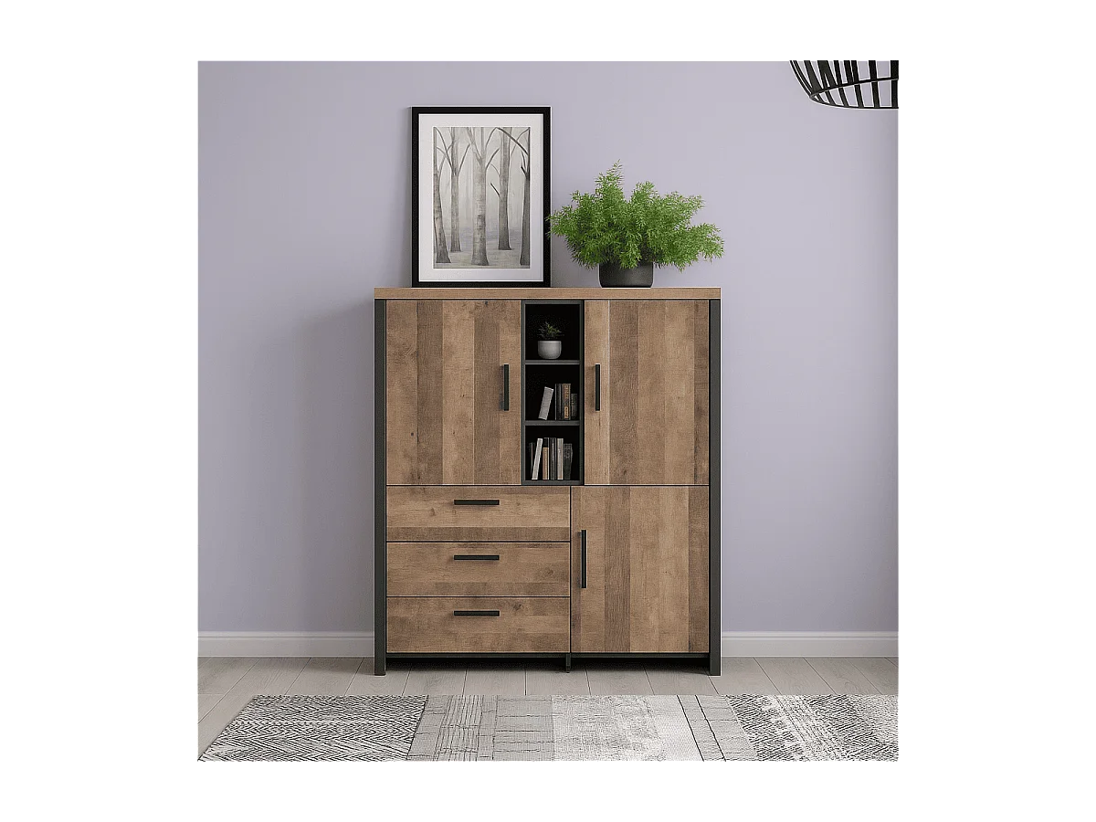 Grand buffet haut 3 portes, 3 tiroirs et 3 niches L138 cm - EMILE
