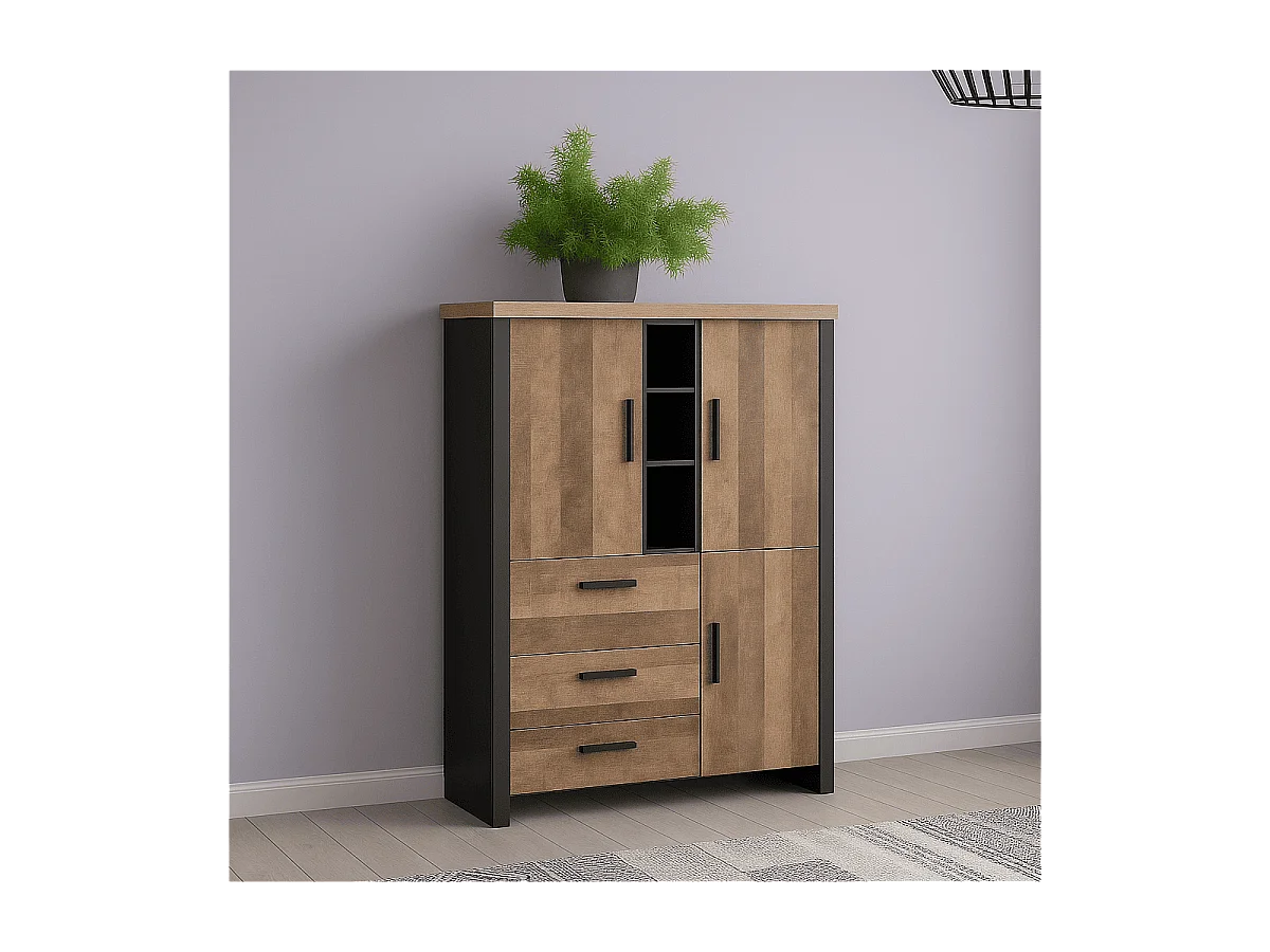 Grand buffet haut 3 portes, 3 tiroirs et 3 niches L138 cm - EMILE