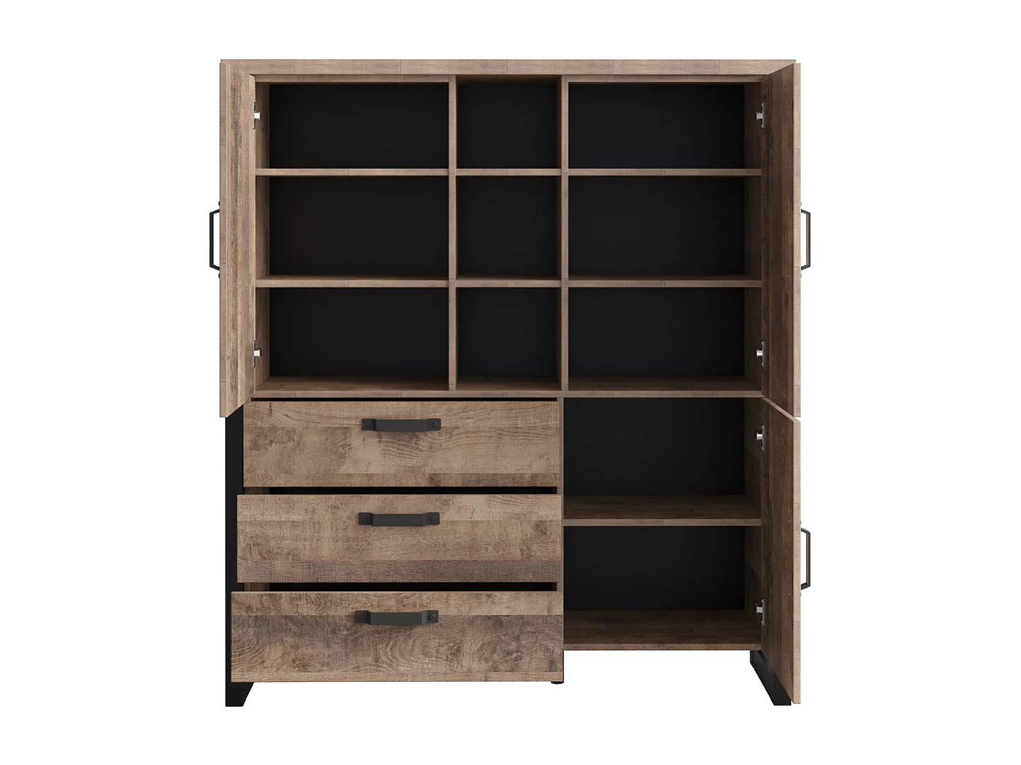Grand buffet haut 3 portes, 3 tiroirs et 3 niches L138 cm - EMILE