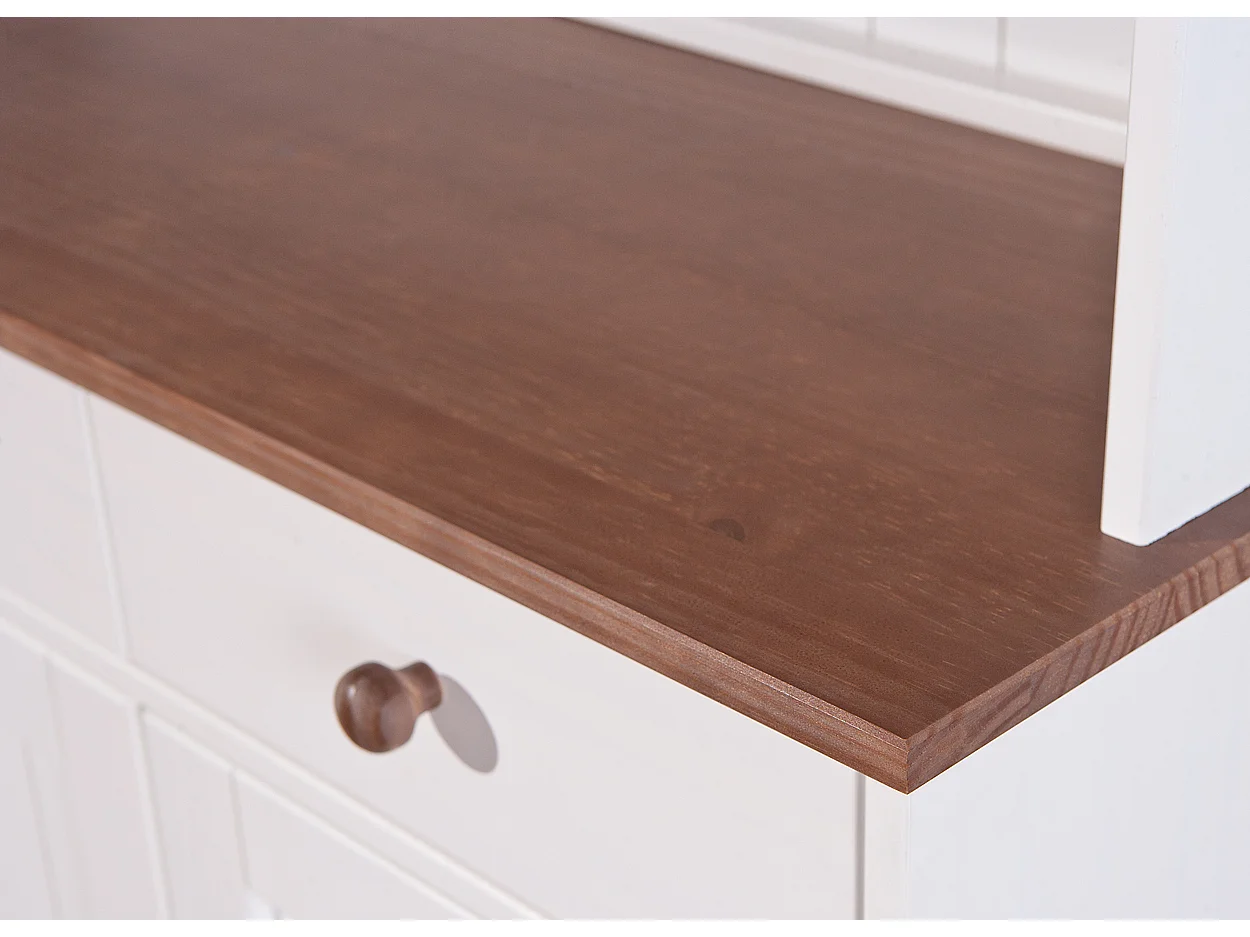 Wright Sideboard 3 Türen, 2 Glastüren, 3 Schubladen, 3 offene Fächer, weiss, braun.