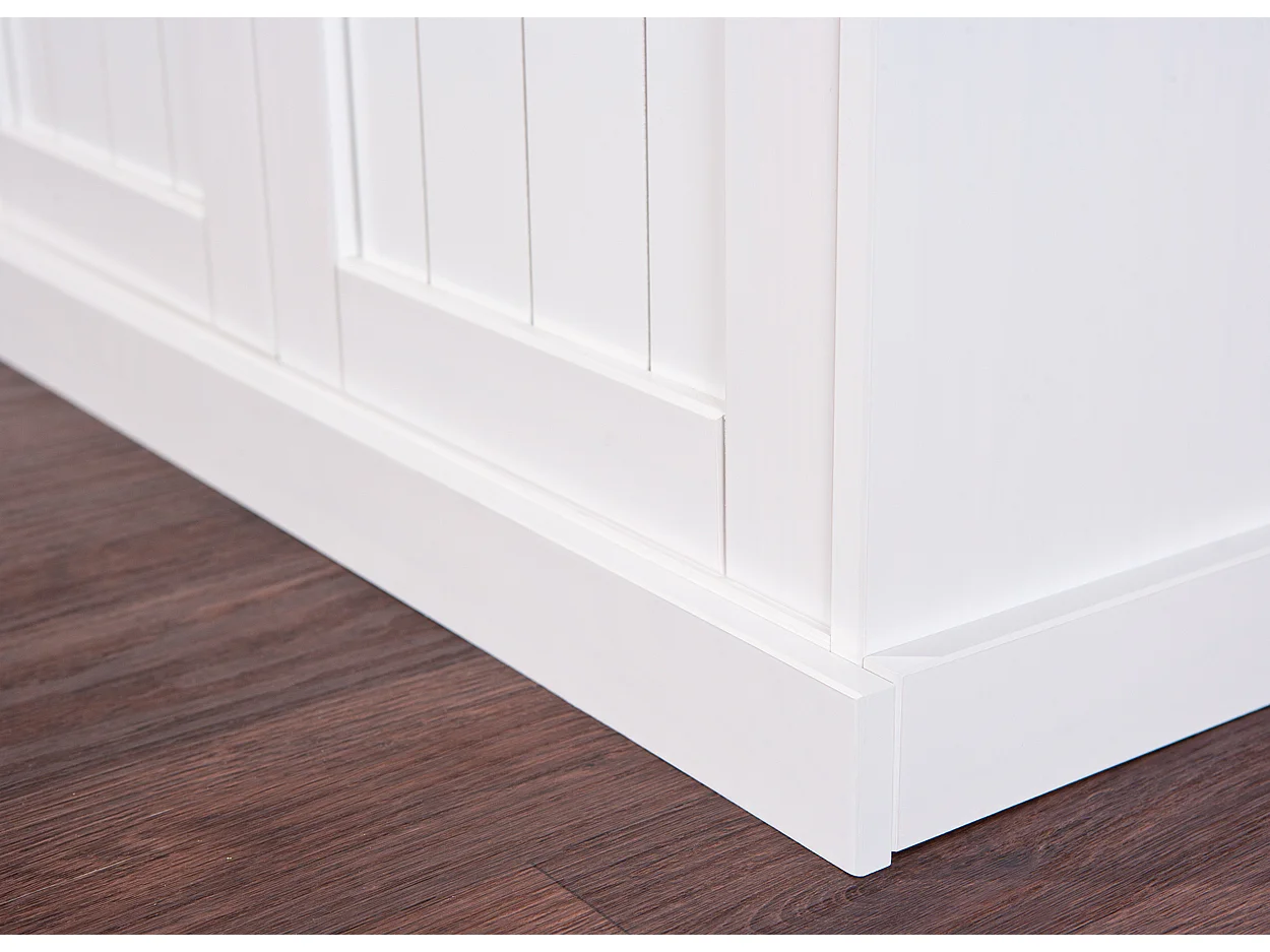 Wright Buffet 3 portes, 2 portes vitrées, 3 tiroirs, 3 espaces ouverts, blanc, marron.