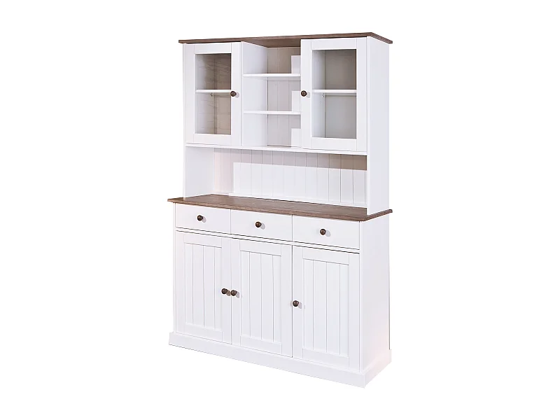 Wright dressoir 3 deuren, 2 glazen deuren, 3 lades, 3 open ruimtes wit, bruin.