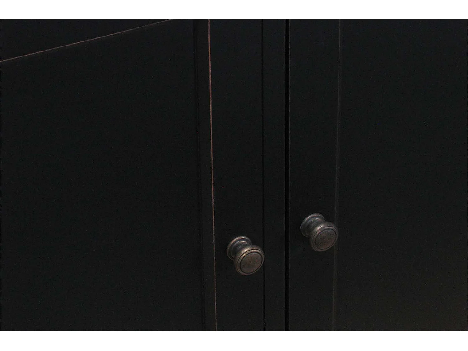 Amaretta Armoire Vitrine 4 portes, noir, vintage patiné, largeur 186 cm, hauteur 200 cm.