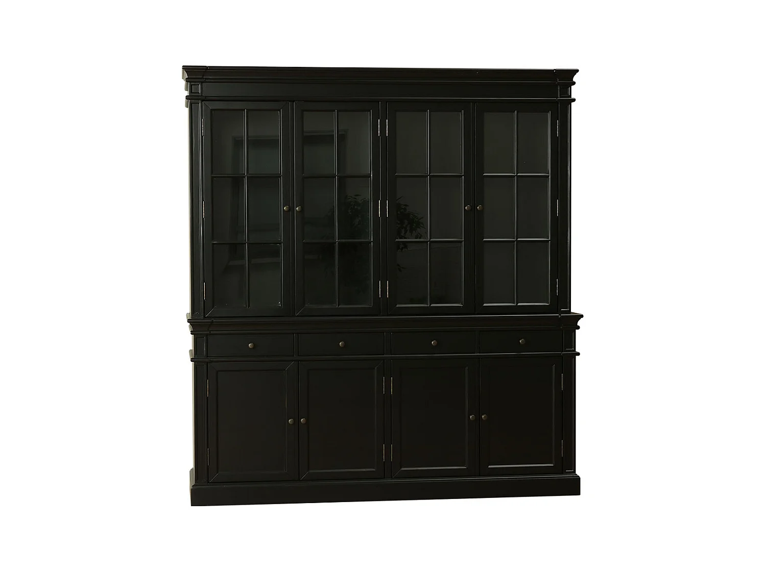 Amaretta Armoire Vitrine 4 portes, noir, vintage patiné, largeur 186 cm, hauteur 200 cm.