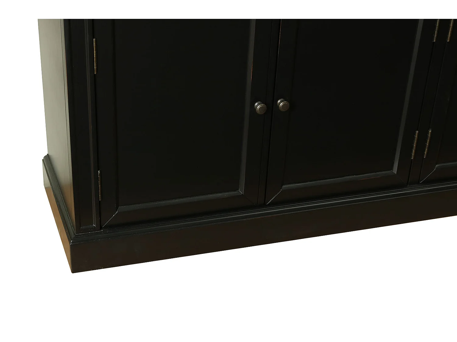 Amaretta Armoire Vitrine 4 portes, noir, vintage patiné, largeur 186 cm, hauteur 200 cm.