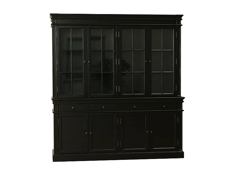 Amaretta 4 türiger Vitrinenschrank schwarz, antik patiniert. Breite 186 cm, Höhe 200 cm.