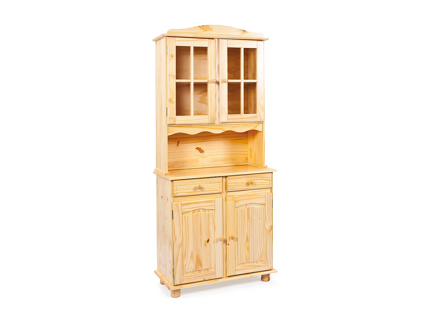 Alican Vitrine, 2 portes, 2 portes vitrées, 2 tiroirs, teinte naturelle.