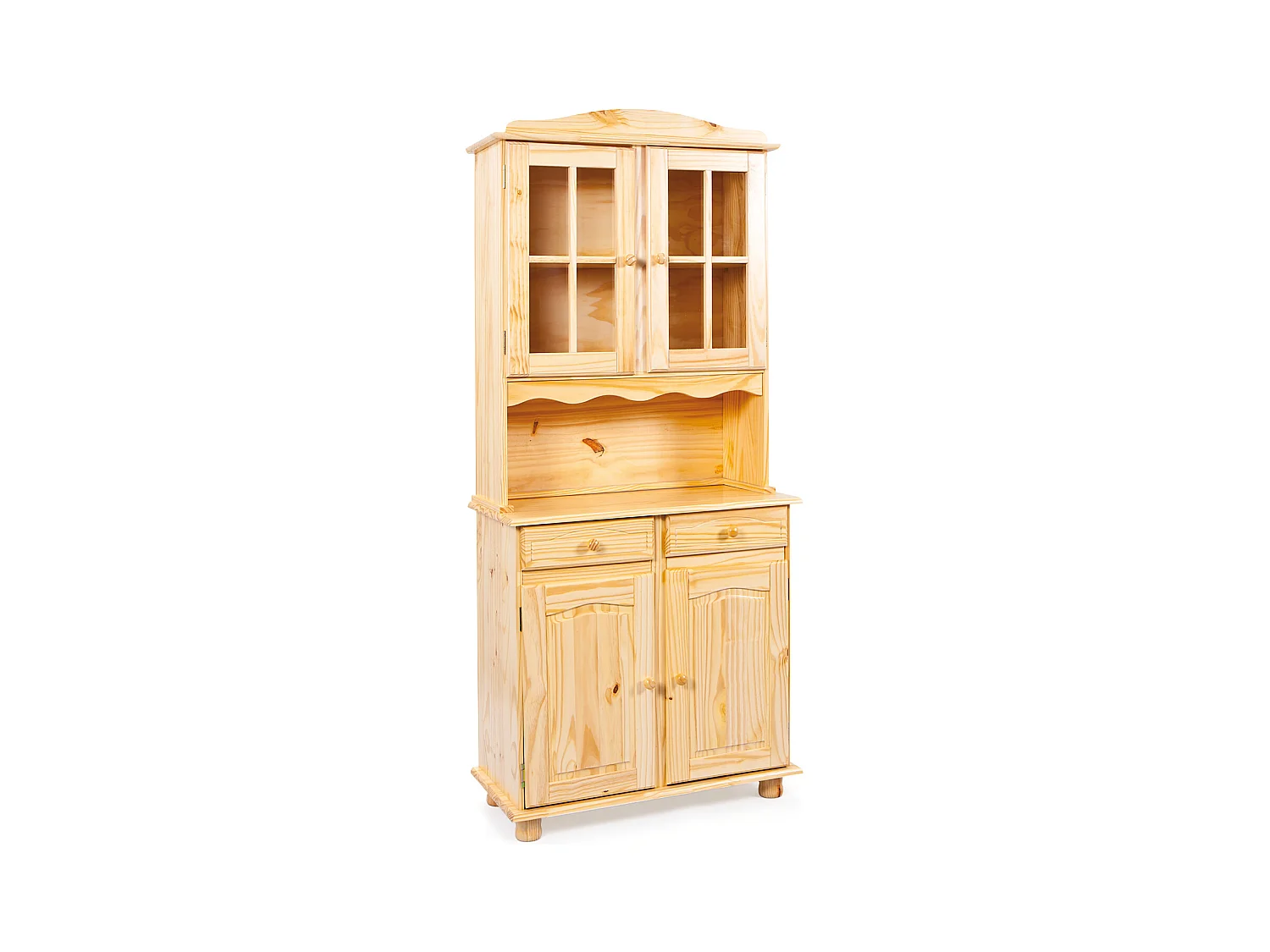 Alican Vitrine, 2 portes, 2 portes vitrées, 2 tiroirs, teinte naturelle.