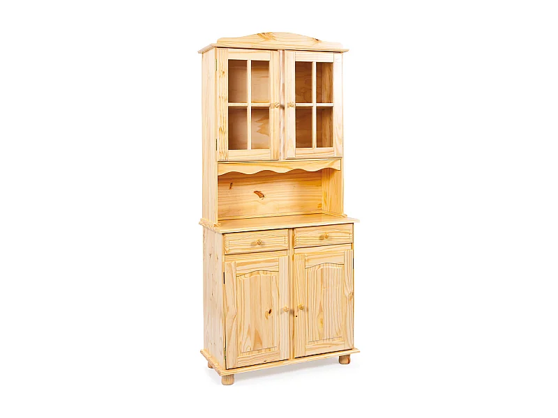 Alican Vitrine, 2 portes, 2 portes vitrées, 2 tiroirs, teinte naturelle.