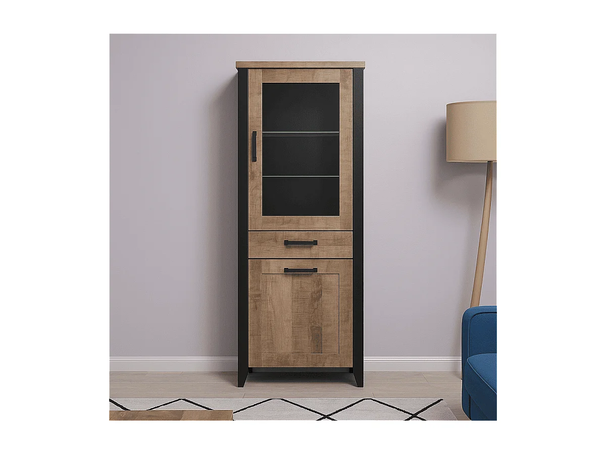 Emile Vitrinenschrank 2 Türen, 1 Schublade, EicheTabak dekor.