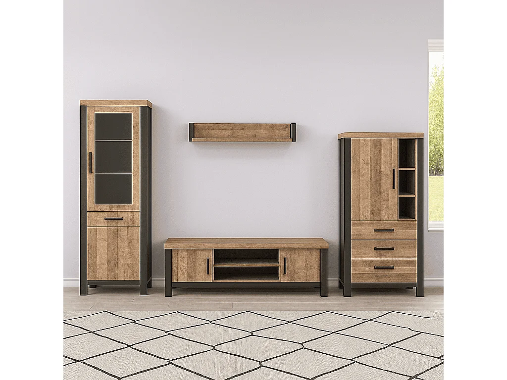 Vitrine 2 portes dont 1 avec verre trempé et 1 tiroir L70 cm - EMILE