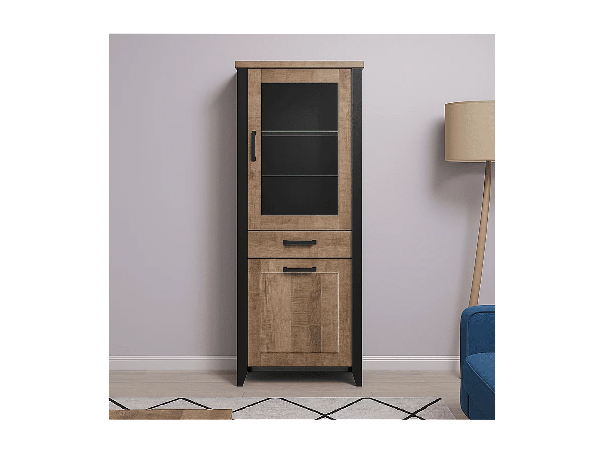 Vitrine 2 deuren 1 lade in MDF hout en zwart staal Adeline