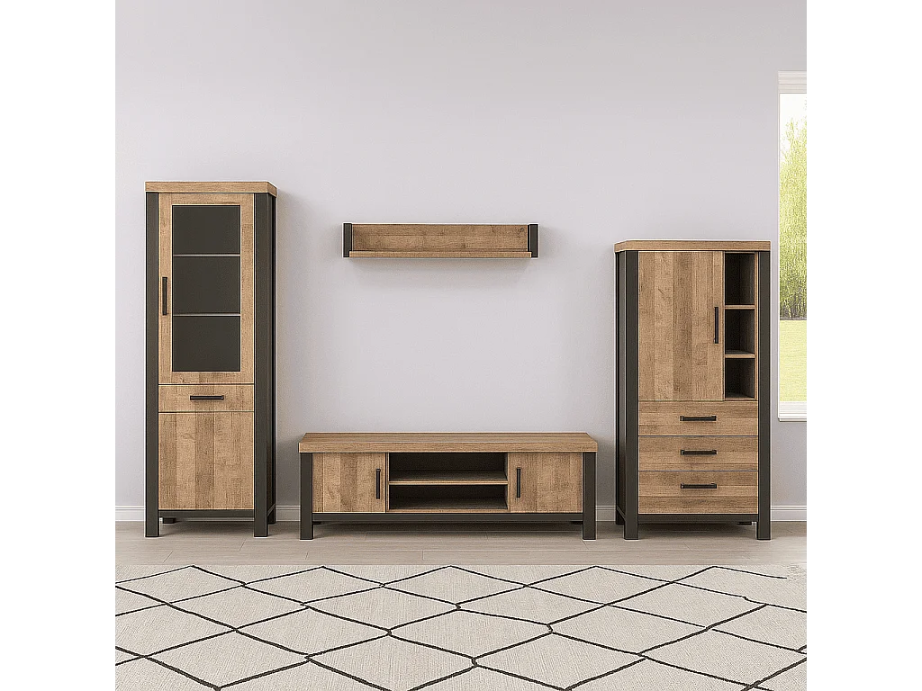 Vitrine 2 deuren 1 lade in MDF hout en zwart staal Adeline